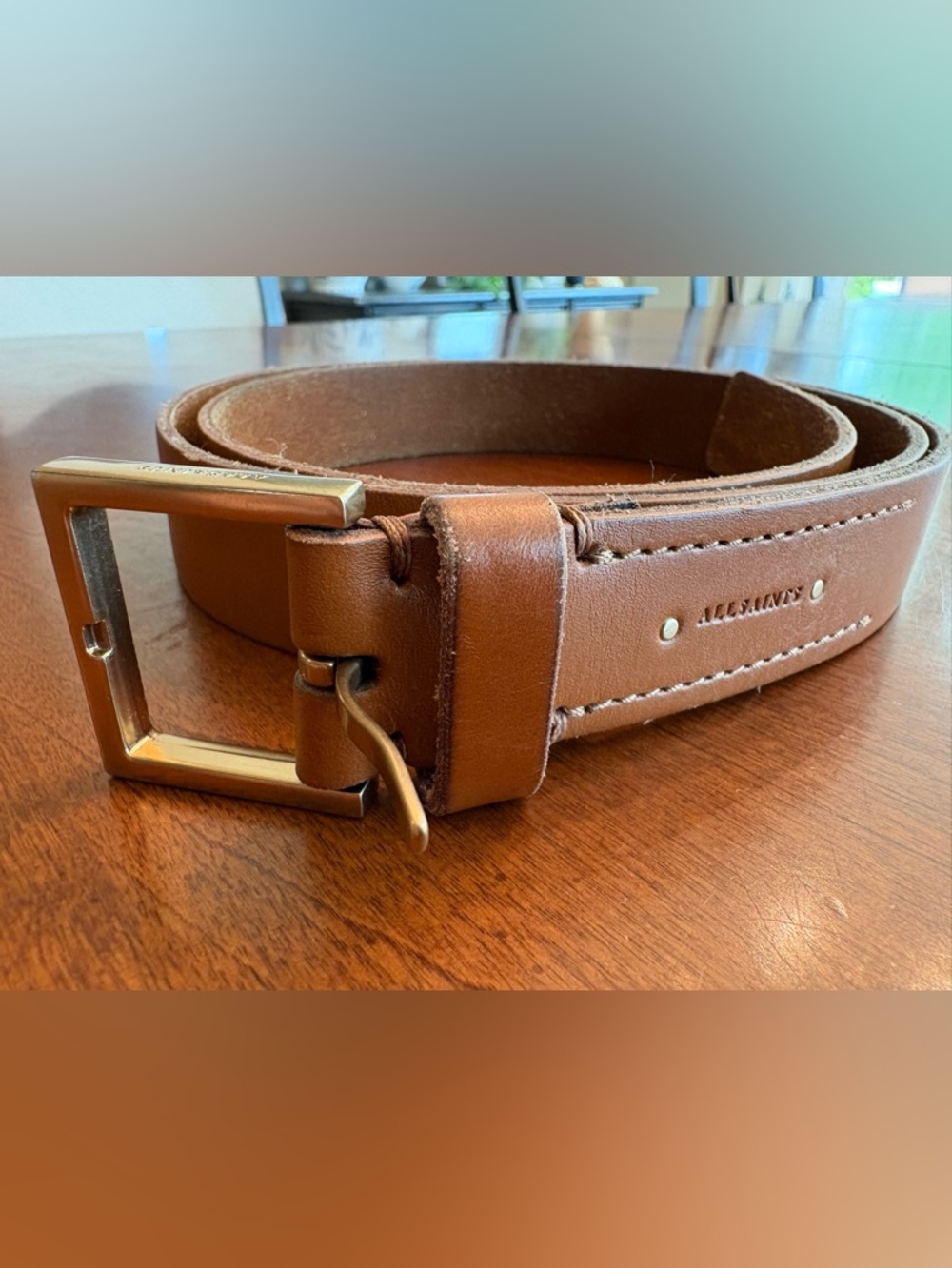 🤎 AllSaints Genuine Leather Belt – Women’s XL | Brown | Slim 1” Wide